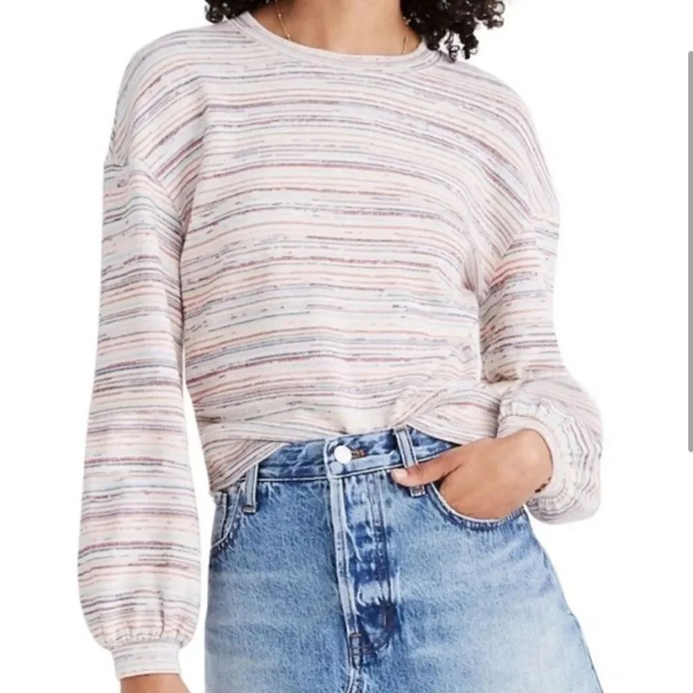 Madewell Bubble Sleeve Crop Top Rainbow Stripe